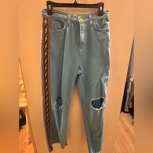 Blue Distressed Jeans with Lightning Stripe Avaitor Nation